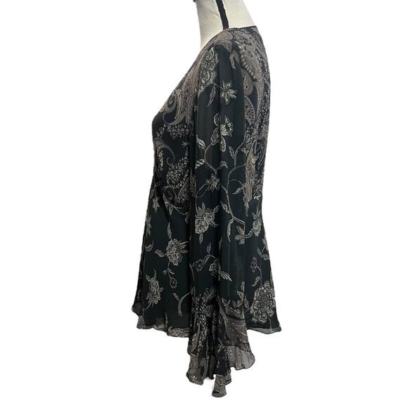 VTG 90s Spenser Jeremy Black & Brown Paisley Patchwork Silk Bell Sleeve Top 14/L - Picture 4 of 8